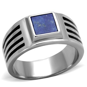 Slickblue Men’s Wide Band Ring with 9.9mm Square Lapis Montana Stone in Polished Silver Stainless Steel, Sizes 8-14 - 1 of 4