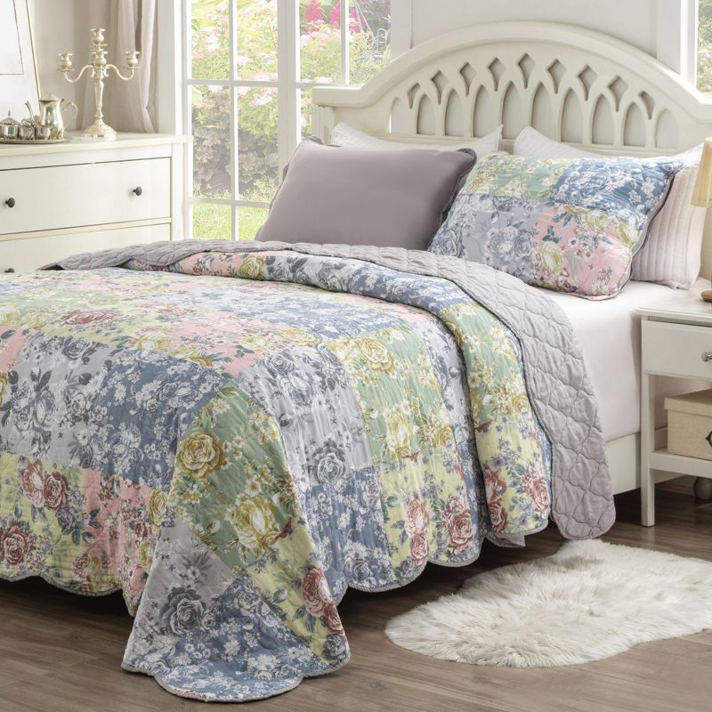 Emma Floral Patchwork Quilted Reversible Pillow Sham by Greenland Home Fashions, 4 of 5
