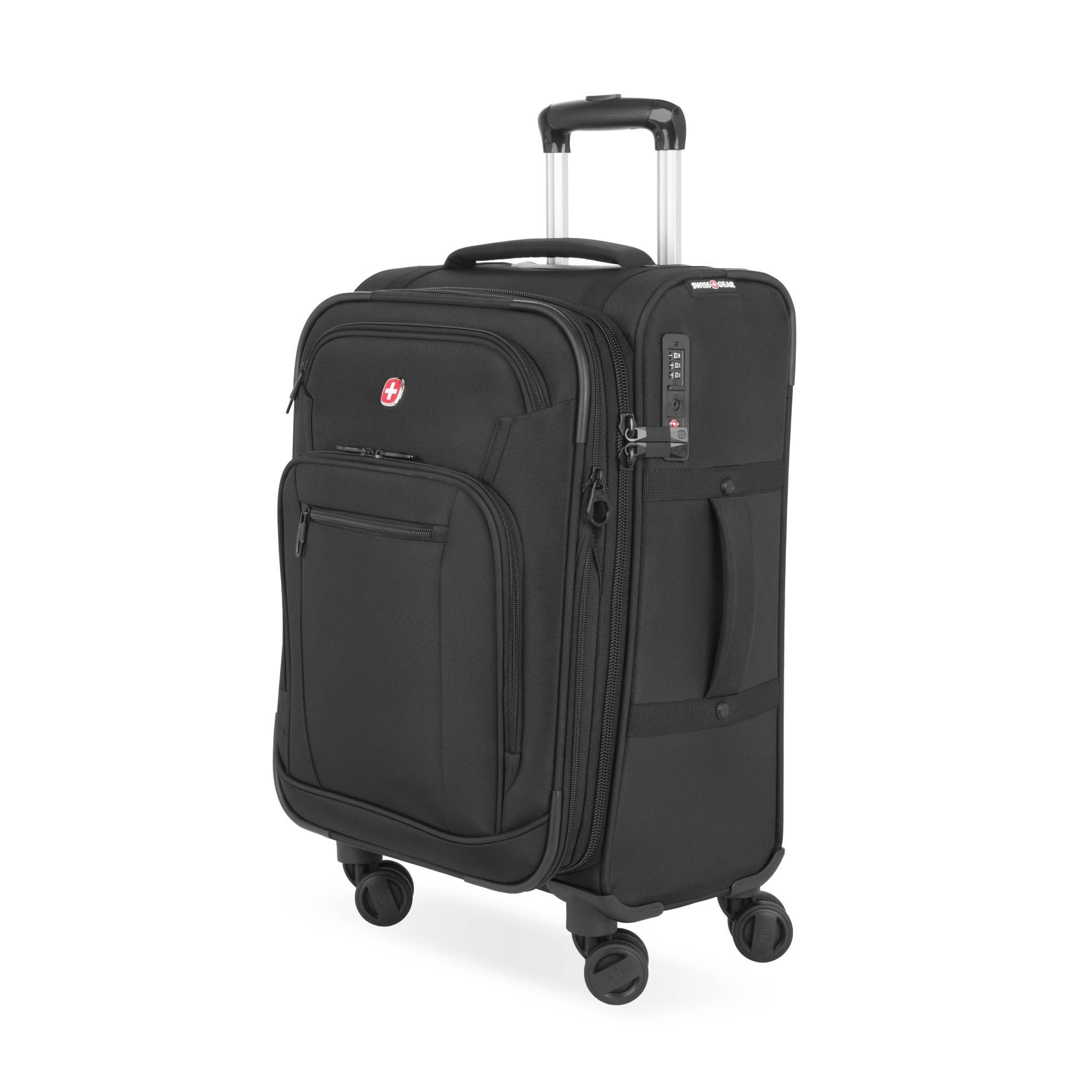 SWISSGEAR Zurich Softside Carry On Suitcase - Black: Telescoping Handle, 8 Wheels