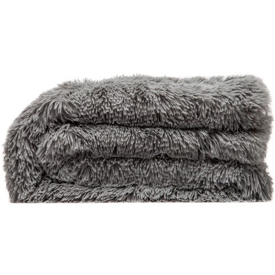 Gray Reversible Faux Fur and Sherpa Throw Blanket 50" x 65"
