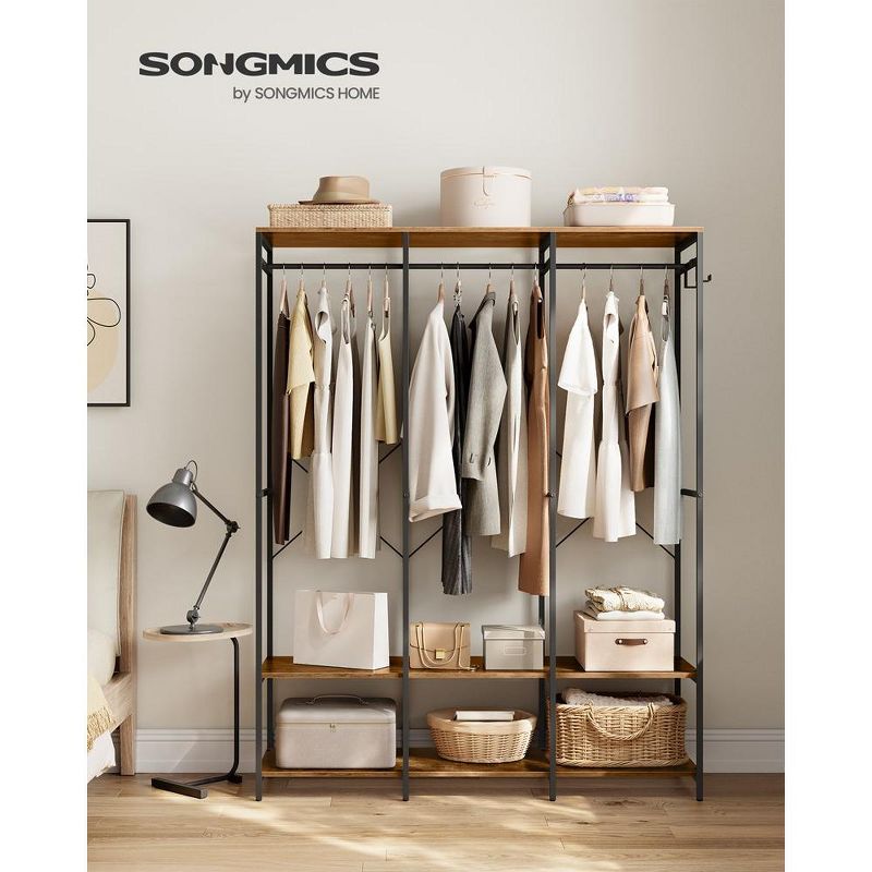 SONGMICS Clothes Rack, Iron and Wood Wardrobe Closet Organizer, Heavy Duty Garment Rack with Hanging Rods, 2 of 8