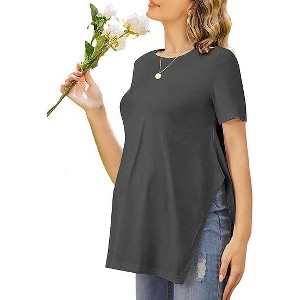 Ekouaer 3 Pack Maternity Shirts Short Sleeve Split Side Pregnancy Tops Casual Pregnant Tunic Blouse - 1 of 4