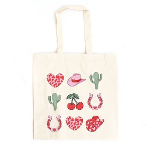 City Creek Prints Cowgirl Valentine Chart Canvas Tote Bag - 15x16 - Natural - 1 of 2