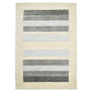 Ivory And Gray Wool Striped Hand Woven Area Rug - 1 of 4