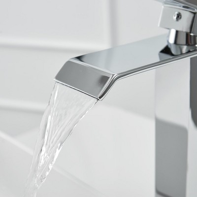 Polished Chrome Waterfall Vessel Sink Faucet with Pop-Up Drain