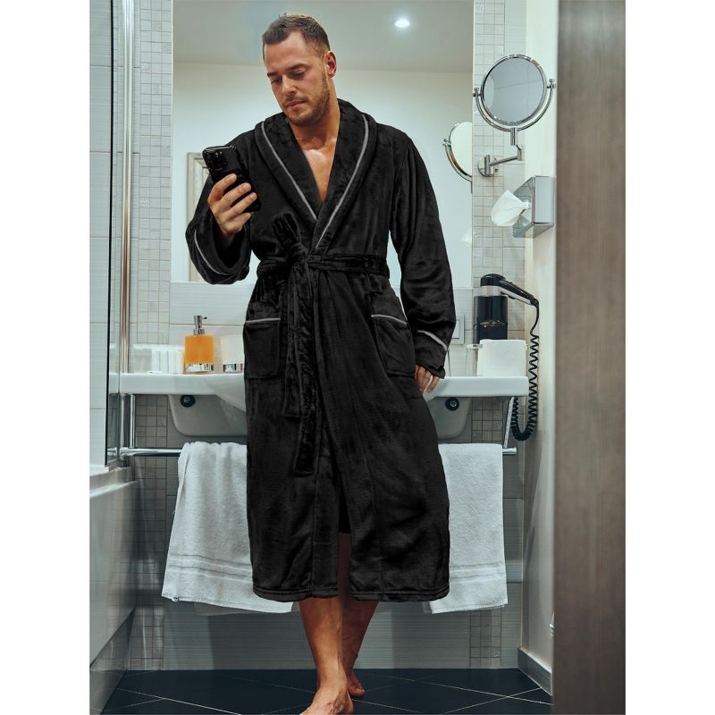 PAVILIA Mens Robe, Soft Bathrobe for Men, Fleece Warm Long Plush Microfiber Shawl Collar Pocket, Bath Shower Spa, 5 of 9