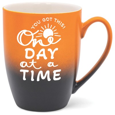 Elanze Designs You Got This One Day At A Time Two Toned Ombre Matte Orange and Black 12 ounce Ceramic Stoneware Coffee Cup Mug
