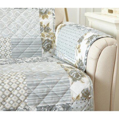 Grey Patchwork Quilted Microfiber Loveseat Furniture Protector