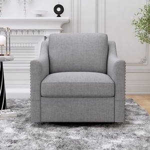 CAVINAS Swivel Accent Chair, Cotton Linen Fabric Living Room Chair with Metal Base, Reading Chair for Bedroom, Living Room, Office - 1 of 4