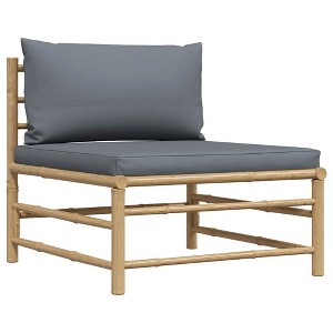 vidaXL Patio Middle Sofa in Bamboo with Dark Gray Cushions - Modular, Lightweight, Easy to Clean, Outdoor Garden & Terrace Furniture - 1 of 4