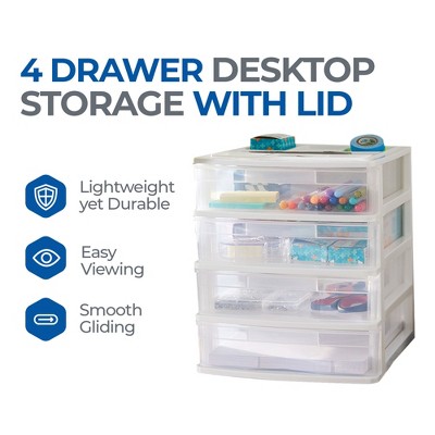 White and Clear 4-Drawer Desktop Storage Organizer