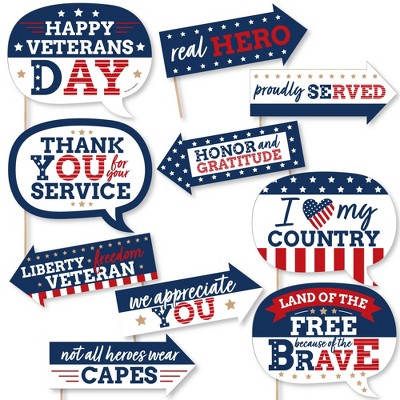 Big Dot of Happiness Happy Veterans Day - Patriotic Photo Booth Props Kit - 10 Piece