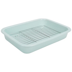 Elanze Designs Large 9x13 inch Stoneware Porcelain Baking Dish With Stainless Steel Rack, Ice Blue - 1 of 4