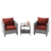 Sonkuki 3-Piece Patio Sofa Set Wicker Furniture Set Brown/Gray Rattan with Side Table - 2 of 4