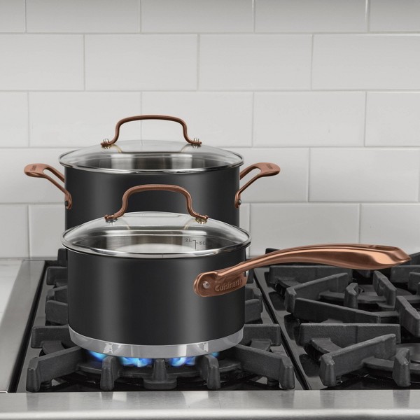 Juego de utensilios de cocina Cuisinart 8 piezas Classic Matte acero inoxidable, mangos negro rubor bronce: apto para lavavajillas, tapas de vidrio templado 4