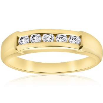 Pompeii3 1/2ct Mens 14K Yellow Gold Round Diamond Wedding Ring
