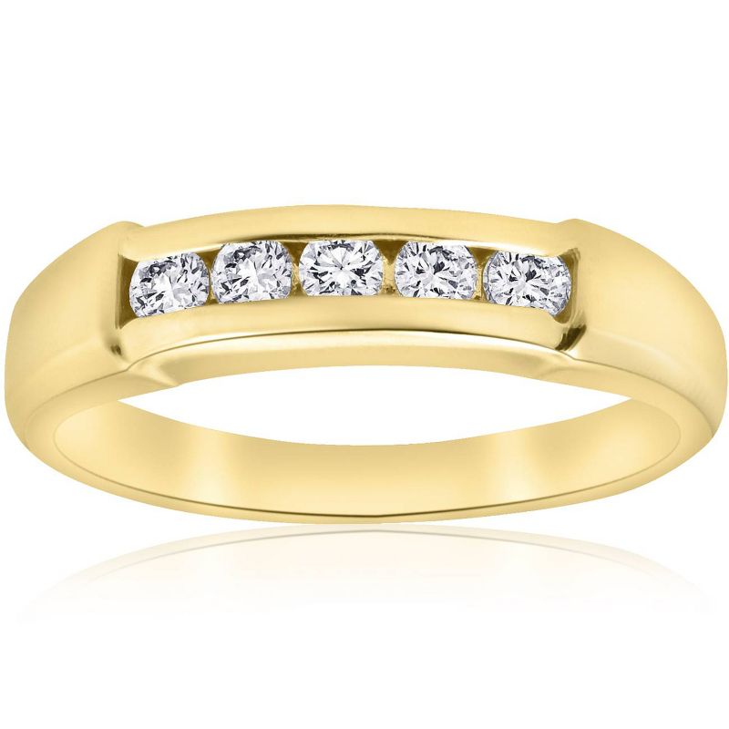 Pompeii3 1/2ct Mens 14K Yellow Gold Round Diamond Wedding Ring, 1 of 5