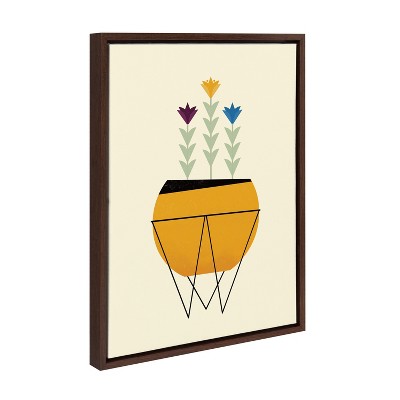Modern Planter Framed Canvas Wall Art in Walnut Brown