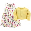 Luvable Friends Baby and Toddler Girl Dress and Cardigan 2pc Set, Tulips, 9-12 Months - 2 of 2