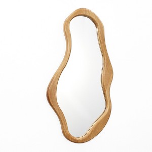 LuxenHome 22"x 39" Asymmetrical Wall Mirror Solid Wood Frame Wall Mounted Irregular Hanging Decorative Mirror for Bathroom Bedroom Entryway Brown - 1 of 4