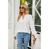 Women Casual Polka Dot Puff Smocked Long Sleeve Shirt Summer Fall V Neck  Top - 2 of 4
