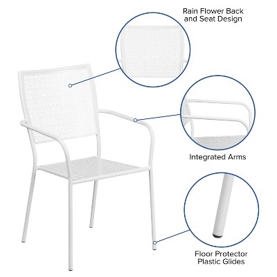 Rain Flower White Steel Stackable Outdoor Dining Chair