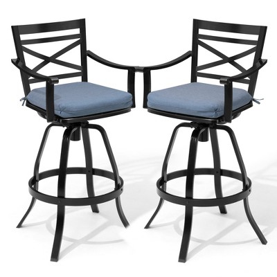 Crestlive Products Swivel Outdoor Bar Stools Set of 2 Patio Bar Height Chairs with Sunbrella Cushion and Cast Aluminum Frame