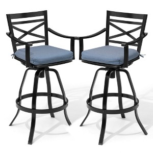 Crestlive Products Swivel Outdoor Bar Stools Set of 2 Patio Bar Height Chairs with Sunbrella Cushion and Cast Aluminum Frame - 1 of 4