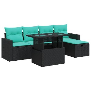 vidaXL 6 Piece Patio Sofa Set with Cushions Gray Poly Rattan Acacia - 1 of 4
