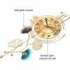 Metal Wall Clock with Gold/Blue Leaf Design. Silent Round Dial, Modern for Living Room, Bedroom, Office. 25x12 inches - 3 of 4