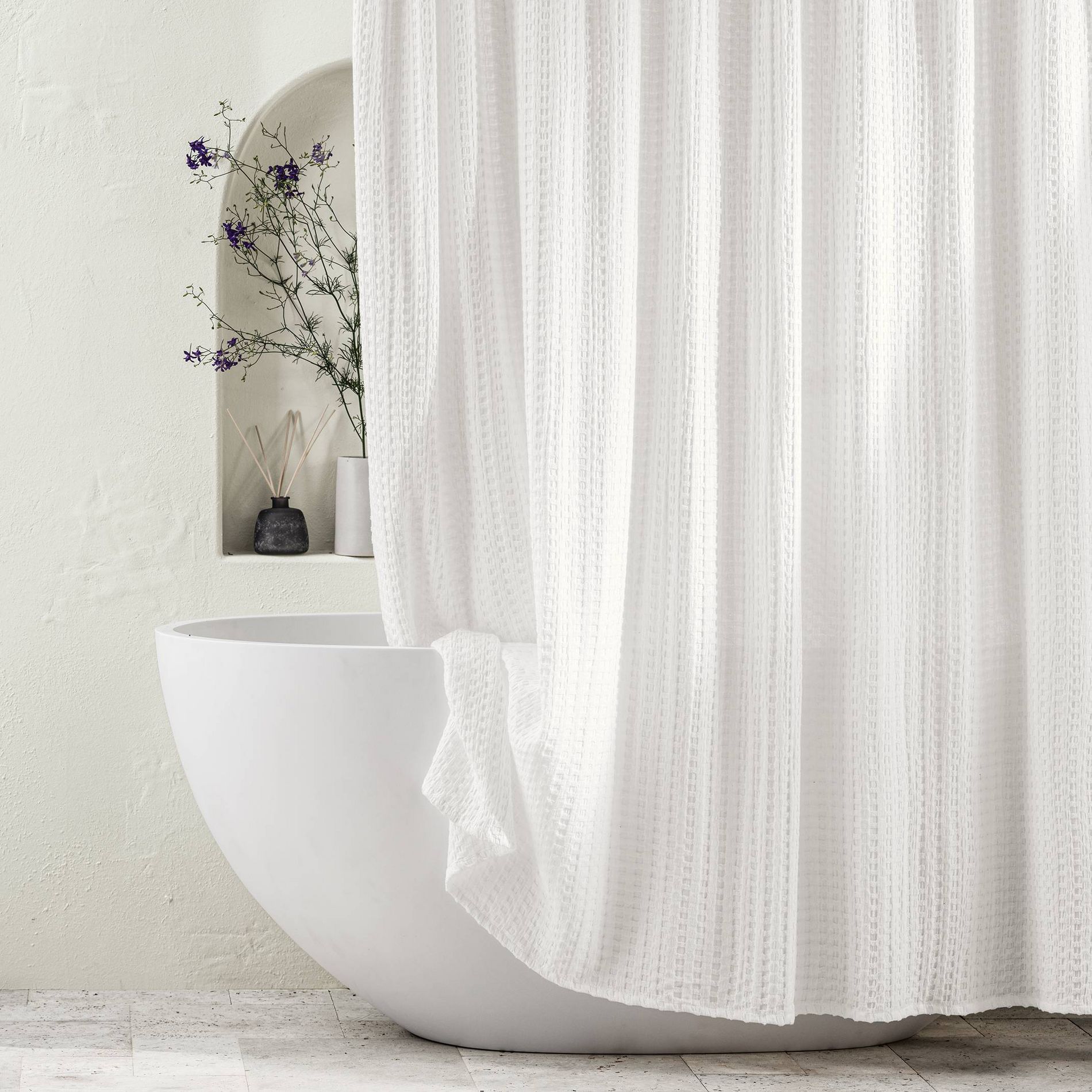 Waffle Shower Curtain White - Casaluna™: Cotton Blend, Machine Washable, Buttonhole Top, OEKO-TEX Certified