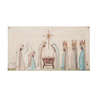 Transpac 35 Inch Fabric Wall Art Nativity Scene Decorative Sculpture Multicolor Paper Christmas Decoration for Indoor Use