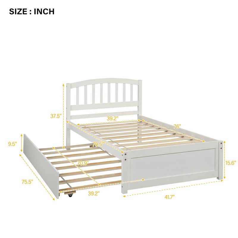 Twin Size Platform Bed Wood Bed Frame with Trundle-ModernLuxe, 3 of 9