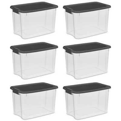 Sterilite 1985 Ultra Latch 30 Quart Home, Office, Garage, Attic, & Closet Plastic Stackable Storage Container Bin Box with Gray Lid (6 Pack)