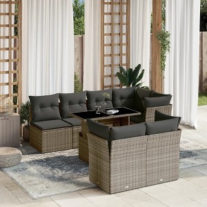 vidaXL Patio Sofa Set with Cushions Outdoor Furniture 8 Piece Poly Rattan - Gray - 1 of 4
