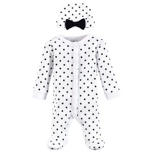 Hudson Baby Infant Girls Thermal Preemie Sleep and Play and Cap Set, Black White Dots, Preemie - 1 of 2