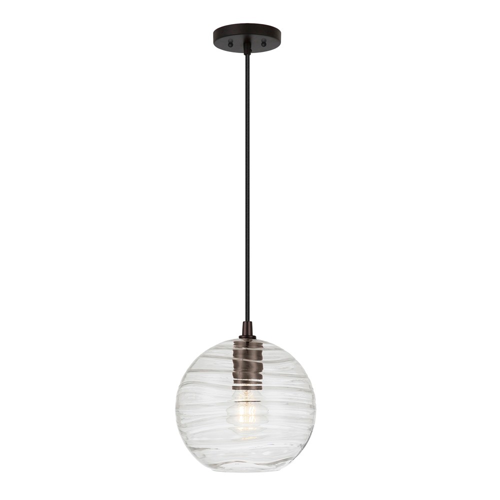 Photos - Chandelier / Lamp Hampton & Thyme 8" Wide Textured Pendant with Glass Shade Blackened Bronze