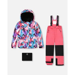 Deux par Deux Girl Two-Piece Play Snowsuit Flash Coral with Butterfly Print Jacket - 1 of 4