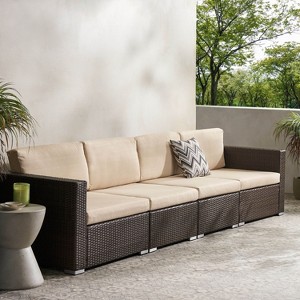 Christopher Knight Home Santa Rosa Outdoor Aluminum and Wicker 4 Seater Sectional Sofa Set with Cushions - 1 of 4