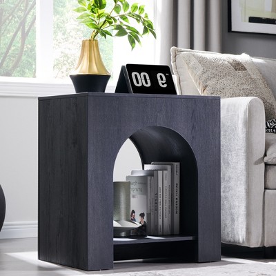 Nightstand with Charging Station, 22" Modern Night Stand with Arched Open Shelf, End Tables for Living Room Bedroom