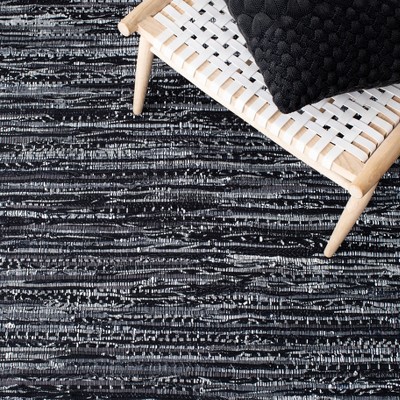 Handmade Black and White Cotton Flat Woven Area Rug