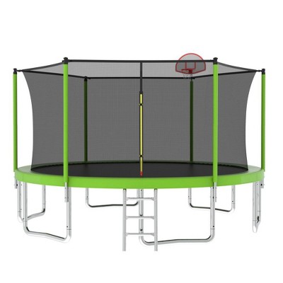 Jump Into Fun - 14FT for Kids Children with Safety Enclosure Net And Basketball Hoop Outdoor Backyards Recreational Trampoline Durable Fun