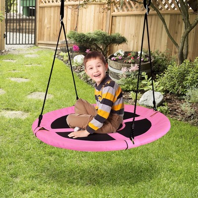 Pink and Black 40'' Flying Saucer Tree Swing with Steel Frame