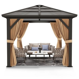 Gazebo, Hardtop Outdoor Canopy Aluminum Frame Permanent Gazebo with Netting and Curtains, for Patio, Lawn, Backyard, Deck - 1 of 4