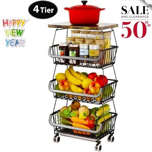 DOMETOUR Fruit Basket Rack for Kitchen Vegetable Organizer and Storage, Stackable Metal Wire Basket Stand Cart with Wheels - 1 of 4