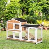 PawHut 62" Wooden Rabbit Hutch, Bunny Cage, Pet Playpen House with Wheels, Run Box, No Leak Tray, and Ramp, Small Animals, Indoor/Outdoor - image 3 of 4