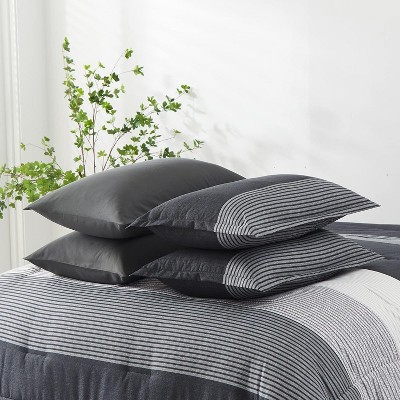 Der Rose BALHAM TRADE-Queen Size Striped Comforter Set 7 Piece Bed in a Bag Boho Black Grey Striped Navy Blue Queen 90"x90" — фото 6