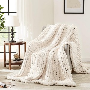 Attop Chunky Knit Blanket Throw,Soft Chenille Yarn Throw 50x60，Handmade Thick Cable Knit Crochet Blanket, Large Rope Knot Throw Blanket - 1 of 4
