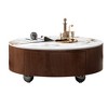 Dolonm 35.4 inch Round Wood Coffee Table with Faux Marble Tabletop and Storage Drawers - 2 of 4