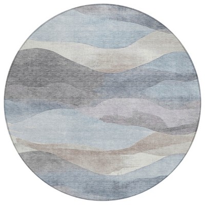 HomeRoots 8' Sky Blue And Beige Round Abstract Washable Indoor Outdoor Area Rug